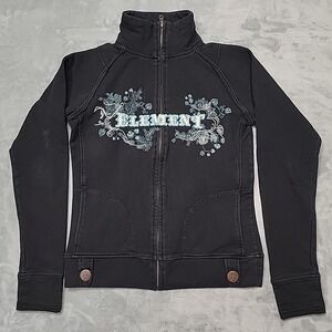 Element Jacket Womens Medium Black Full Zip Floral Skate Y2K Track Mock Neck